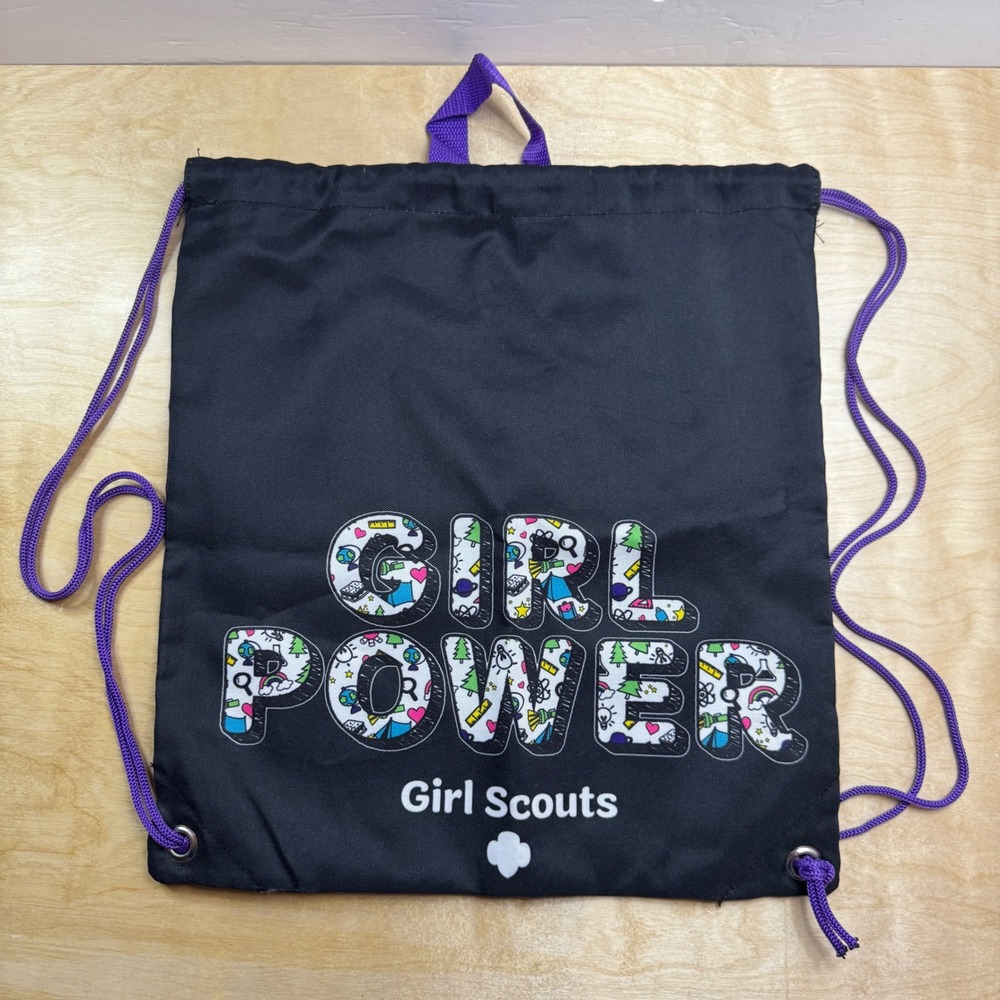 Girl Scouts Girl Power Drawstring Backpack Cinch Sack Black Purple Graphic Bag